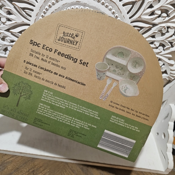 NEW Little Journey 5pc Bamboo Dinsour Kids Feeding Set Plate Cup Bowl Spoon Fork - Picture 6 of 6